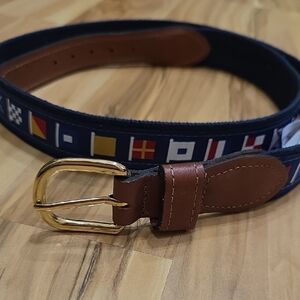 West Marine Nautical Flag Men's Belt with Gold Buckle